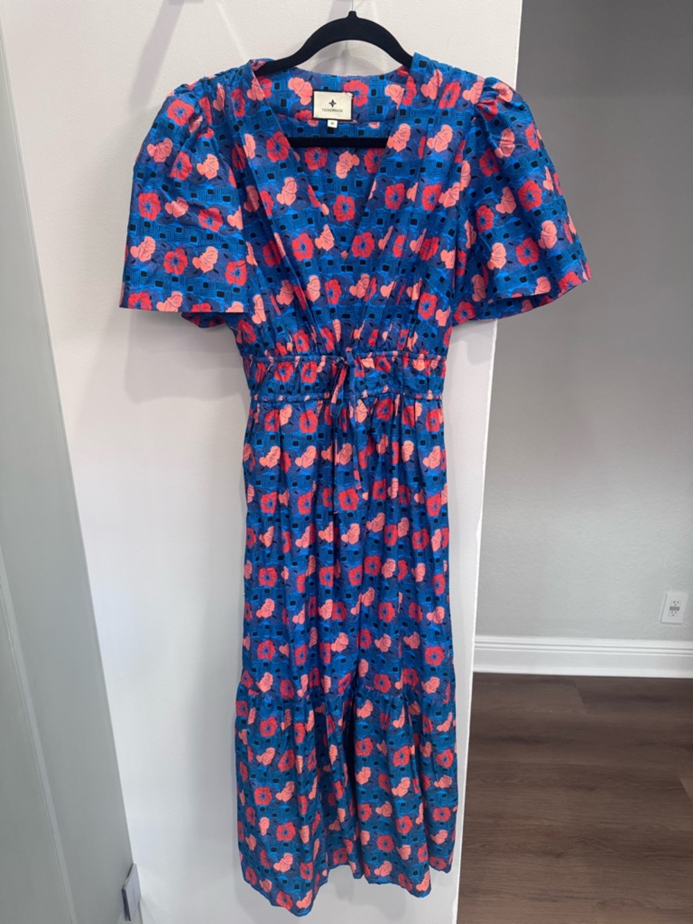 Tuckernuck Blue Floral Midi Dress with Pink Flowers